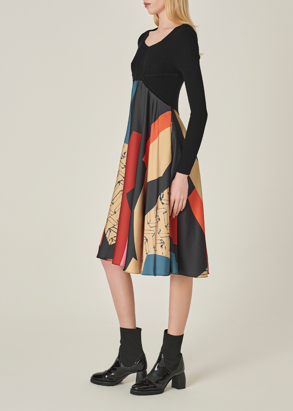 SALAZIA Red Art Collage Wool Blend Dresses