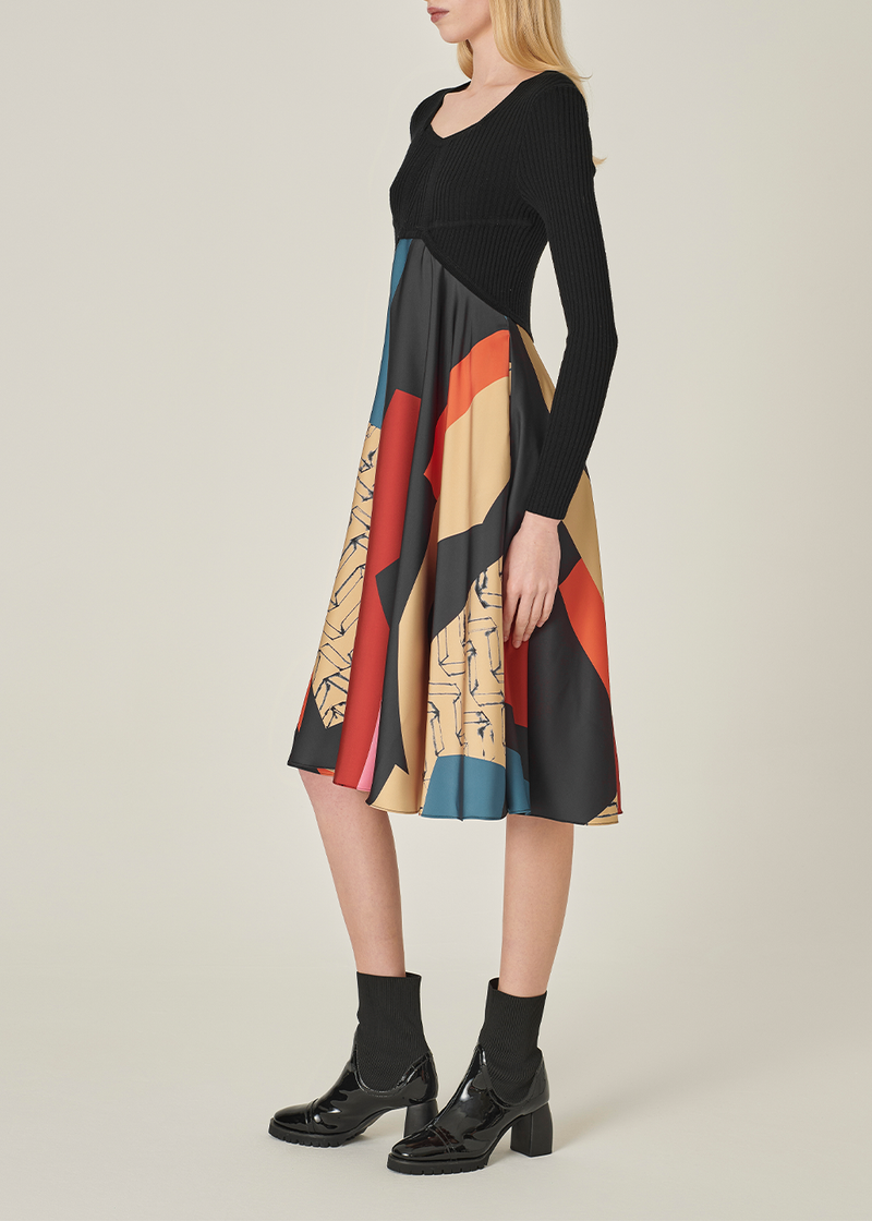 SALAZIA Red Art Collage Wool Blend Dresses