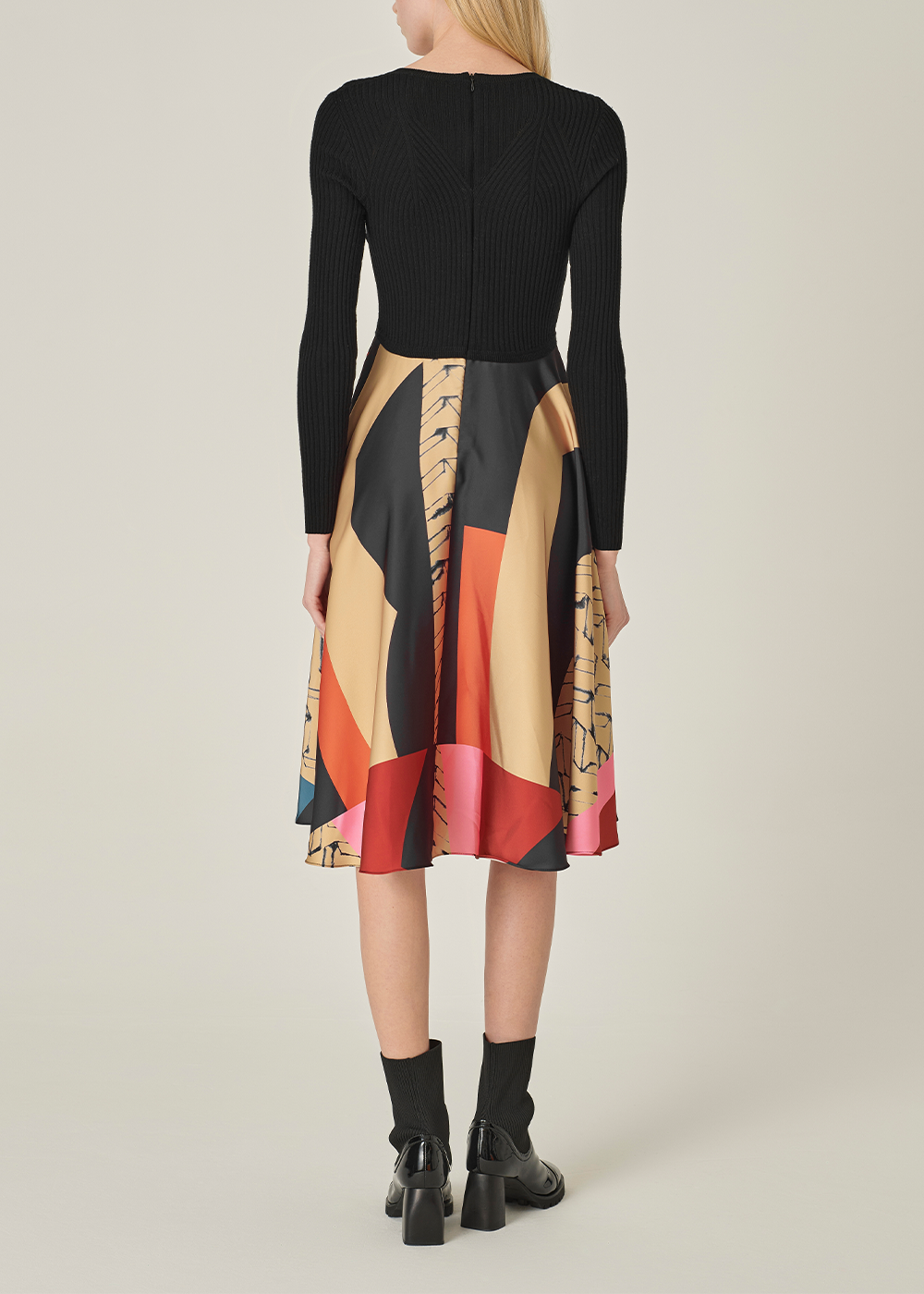 SALAZIA Red Art Collage Wool Blend Dresses