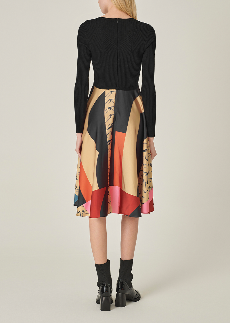 SALAZIA Red Art Collage Wool Blend Dresses