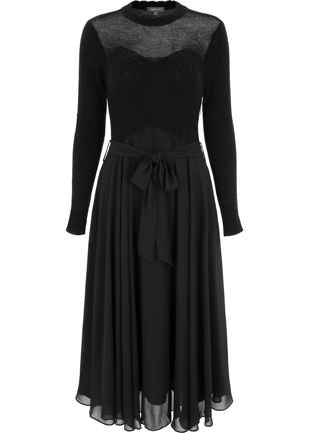 SALAZIA Black Wool Blend Long-Sleeve Dresses
