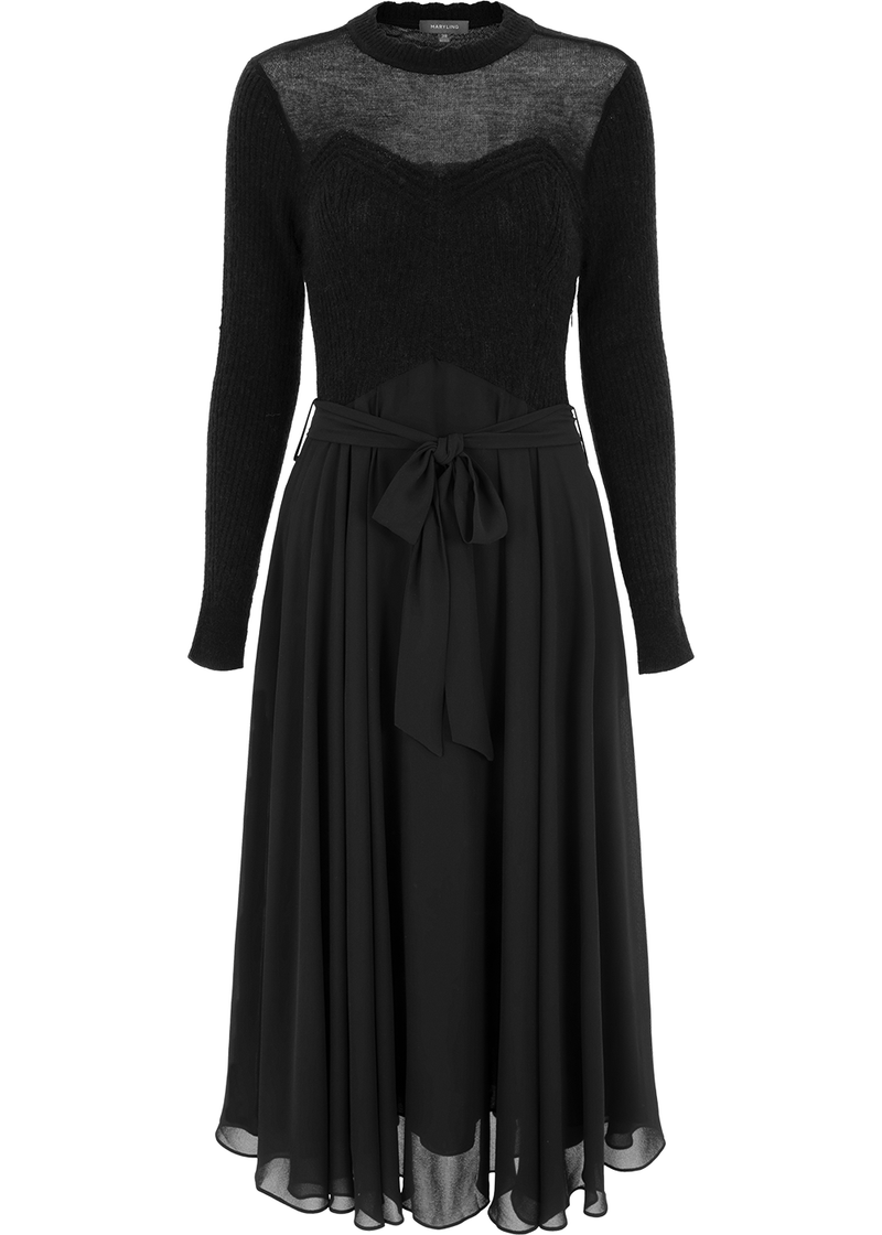 SALAZIA Black Wool Blend Long-Sleeve Dresses