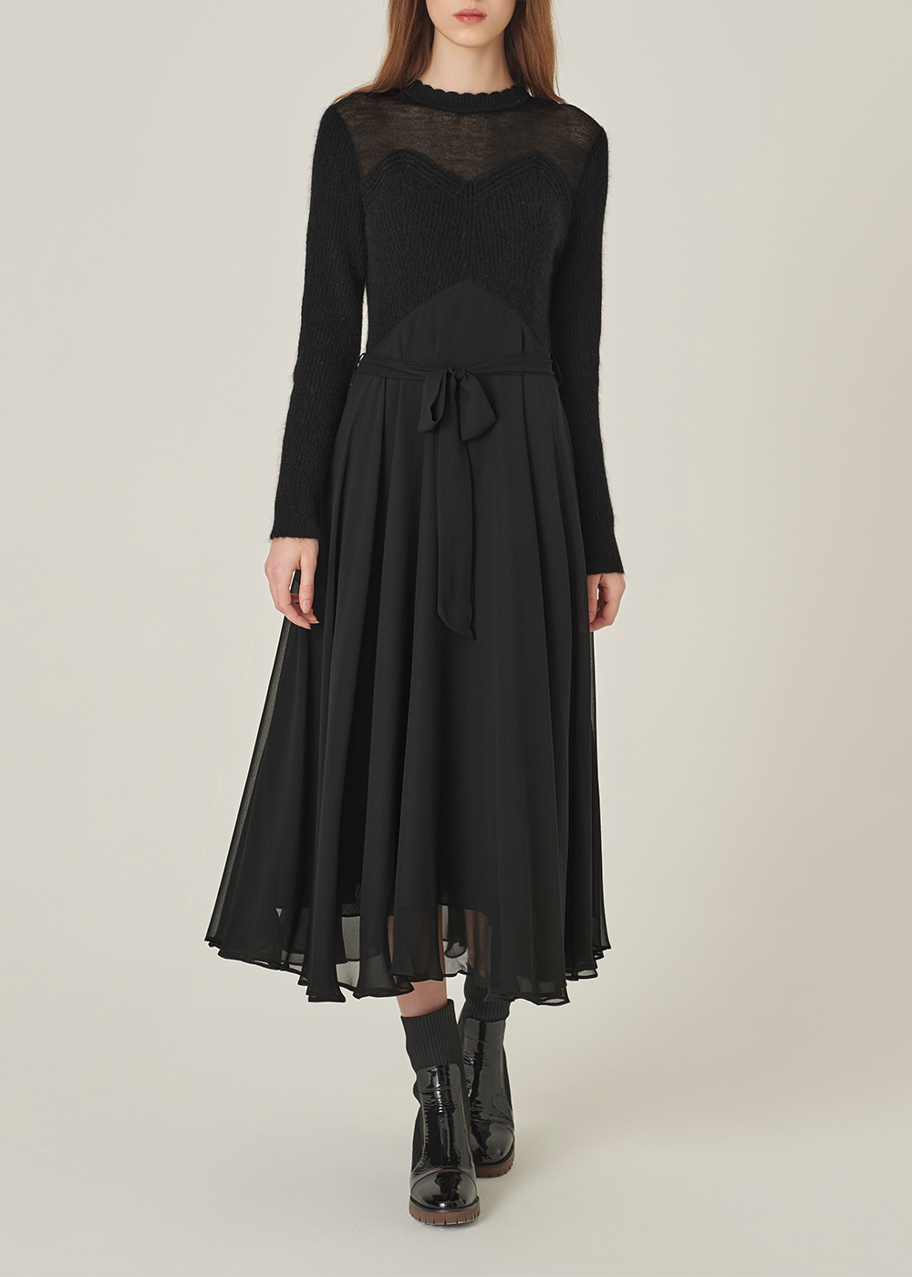 SALAZIA Black Wool Blend Long-Sleeve Dresses