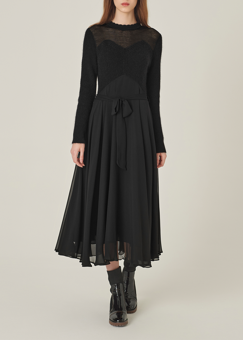 SALAZIA Black Wool Blend Long-Sleeve Dresses