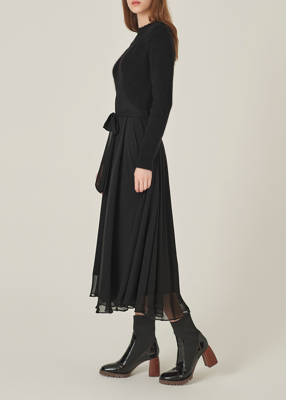 SALAZIA Black Wool Blend Long-Sleeve Dresses