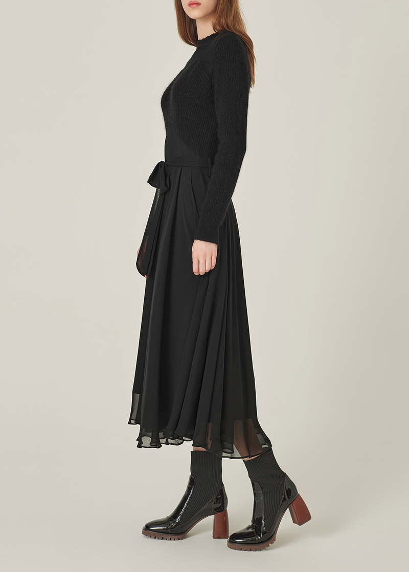 SALAZIA Black Wool Blend Long-Sleeve Dresses