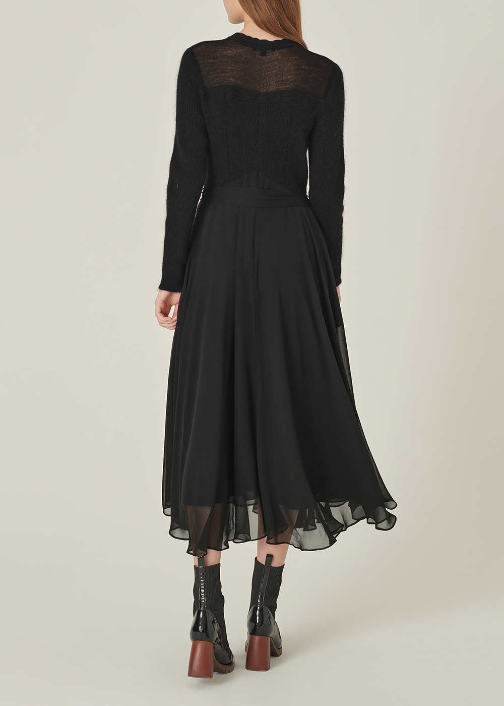 SALAZIA Black Wool Blend Long-Sleeve Dresses