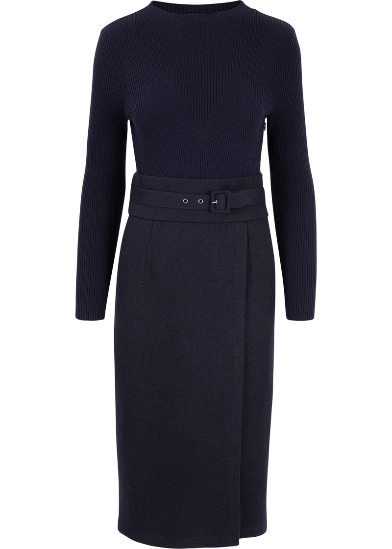 SALAZIA Deep Blue Wool Blend A-Line Dresses