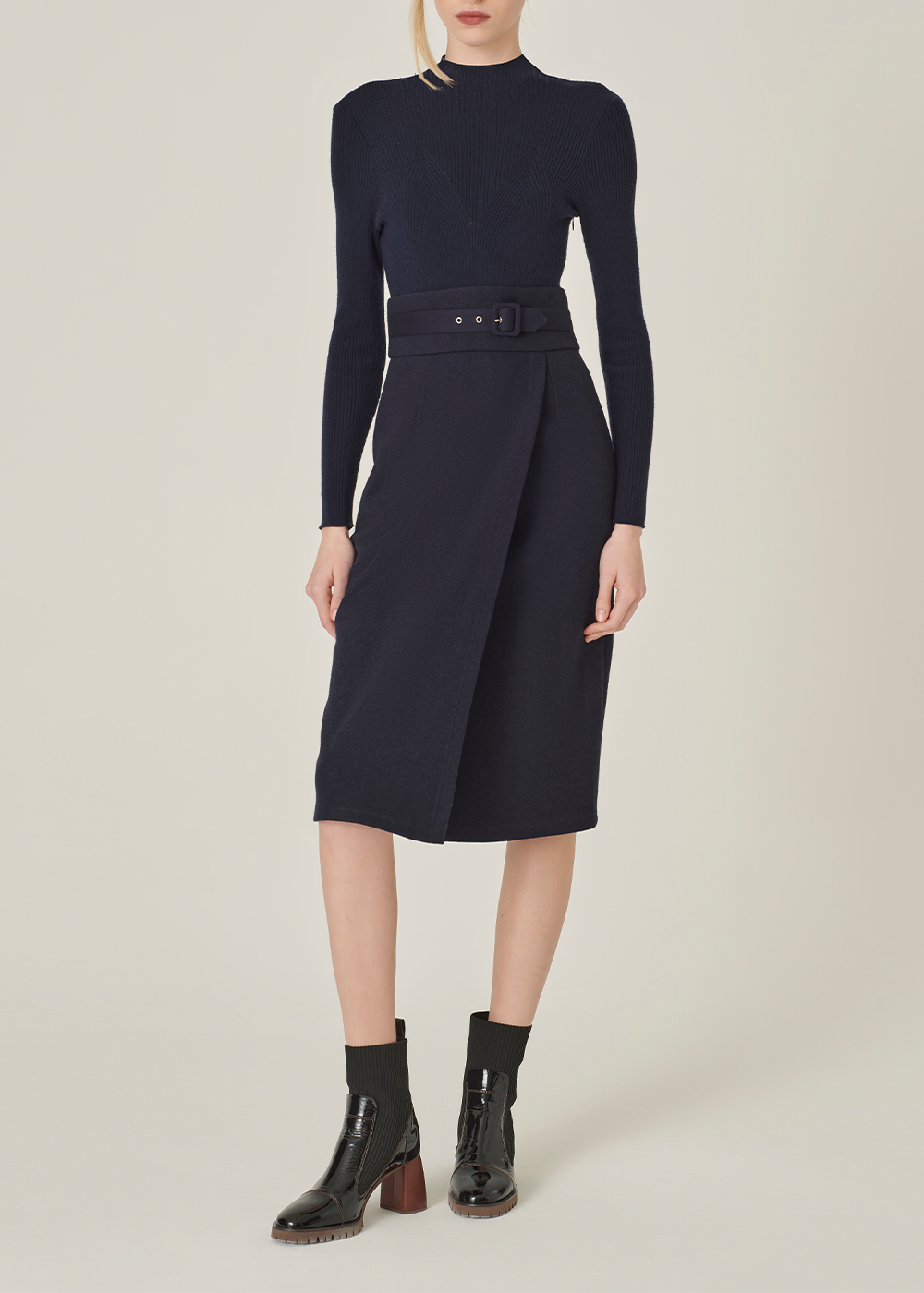 SALAZIA Deep Blue Wool Blend A-Line Dresses