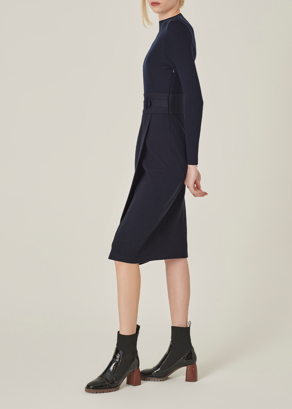 SALAZIA Deep Blue Wool Blend A-Line Dresses