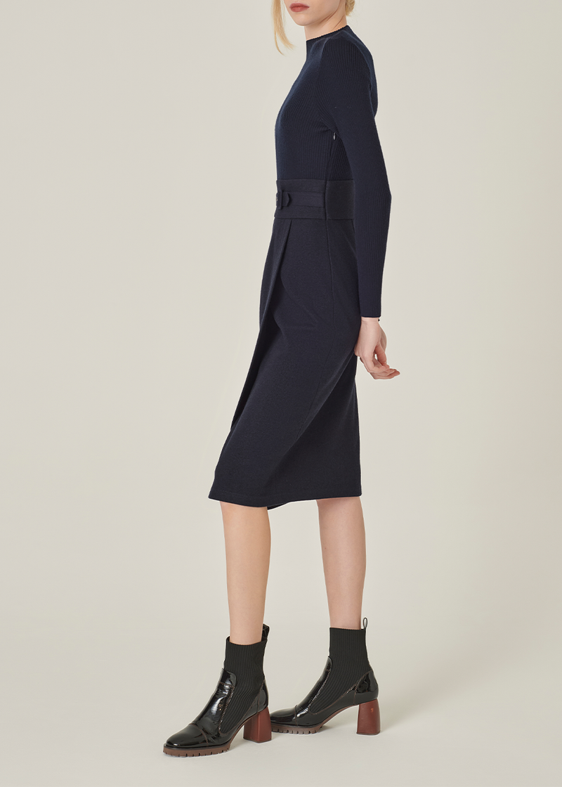 SALAZIA Deep Blue Wool Blend A-Line Dresses