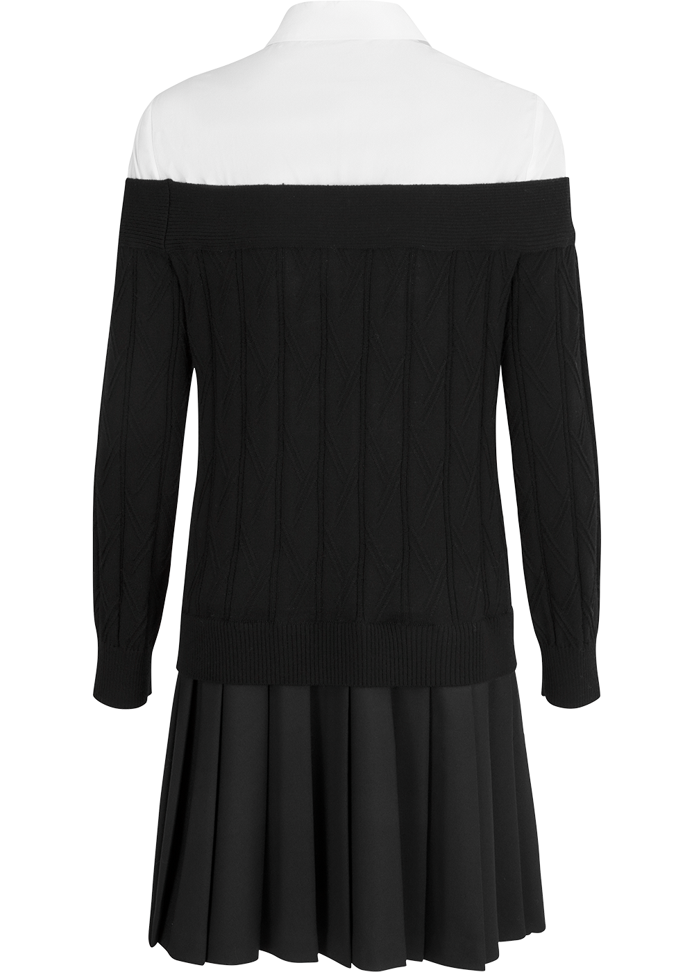 SALAZIA Black-White Colorblock Wool Blend Dresses