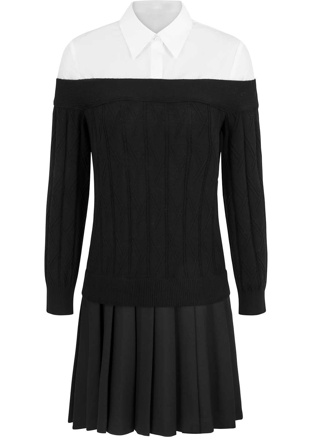 SALAZIA Black-White Colorblock Wool Blend Dresses