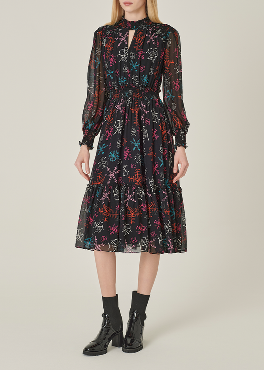 SALAZIA Red Multi-Color Snowflake Dresses