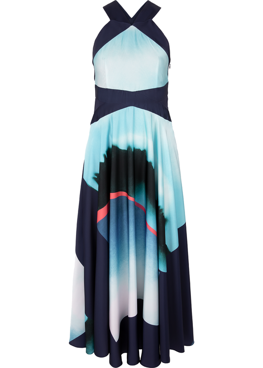 SALAZIA Blue-Pink Art Print Long-Sleeve Dresses
