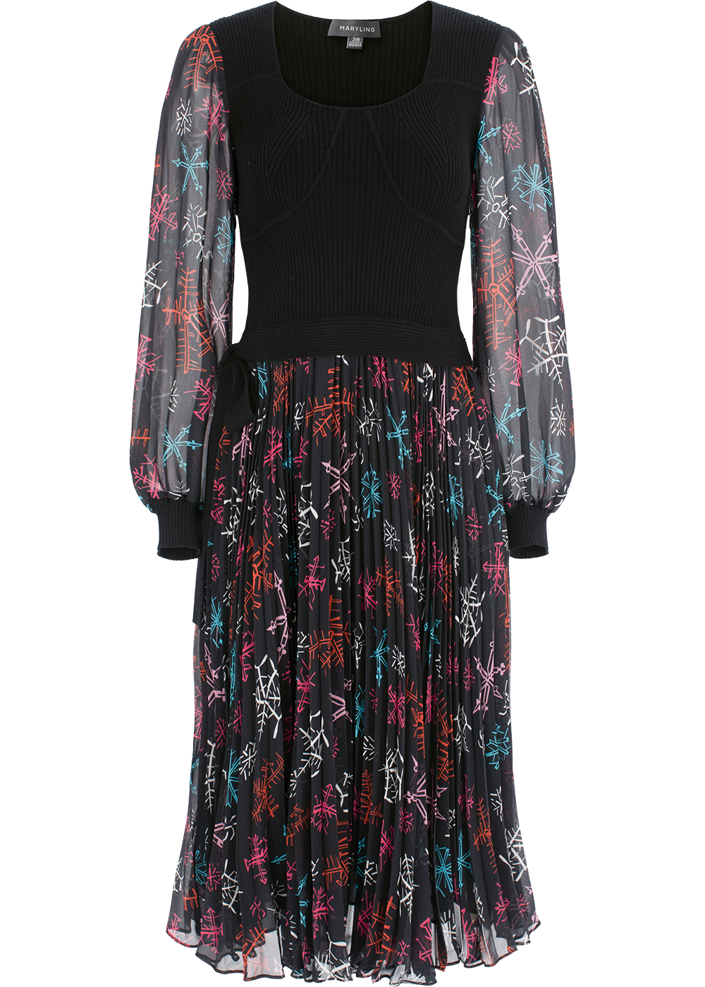 SALAZIA Red Multi-Color Snowflake Fit-and-Flare Dresses