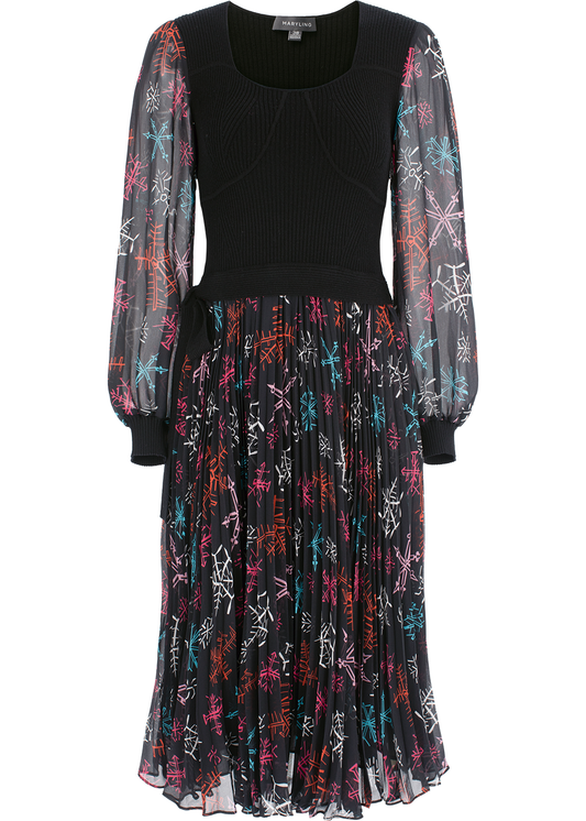 SALAZIA Red Multi-Color Snowflake Fit-and-Flare Dresses