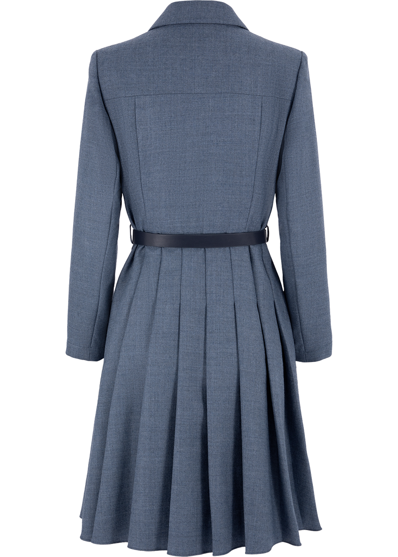 SALAZIA Misty Blue Wool Blend Long-Sleeve Dresses