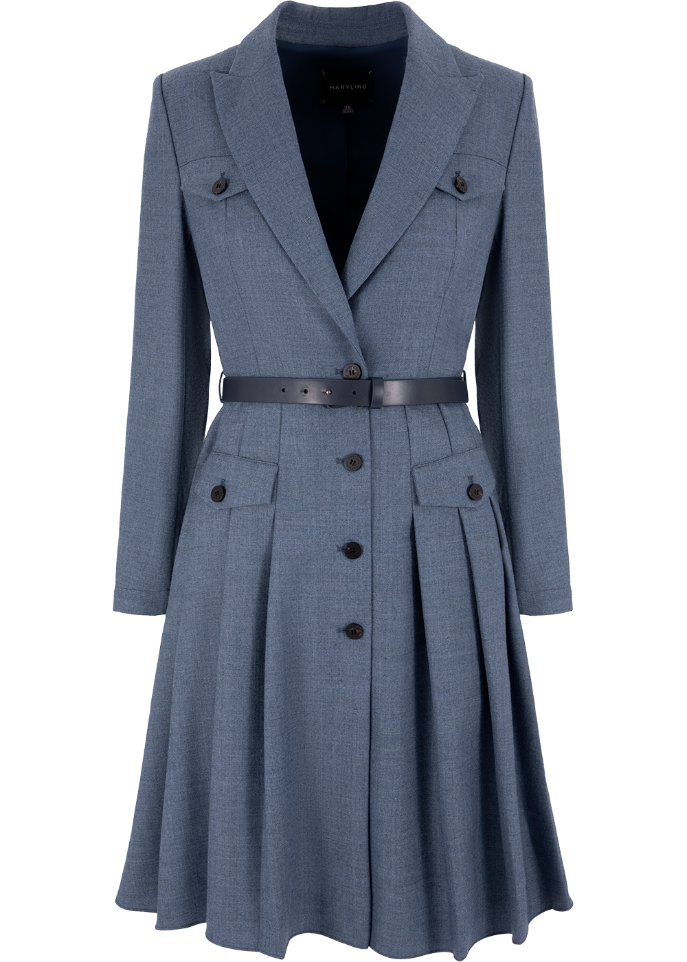 SALAZIA Misty Blue Wool Blend Long-Sleeve Dresses
