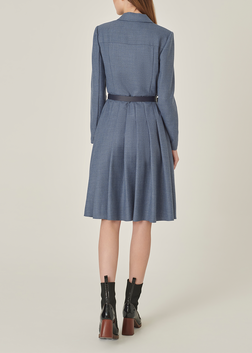 SALAZIA Misty Blue Wool Blend Long-Sleeve Dresses