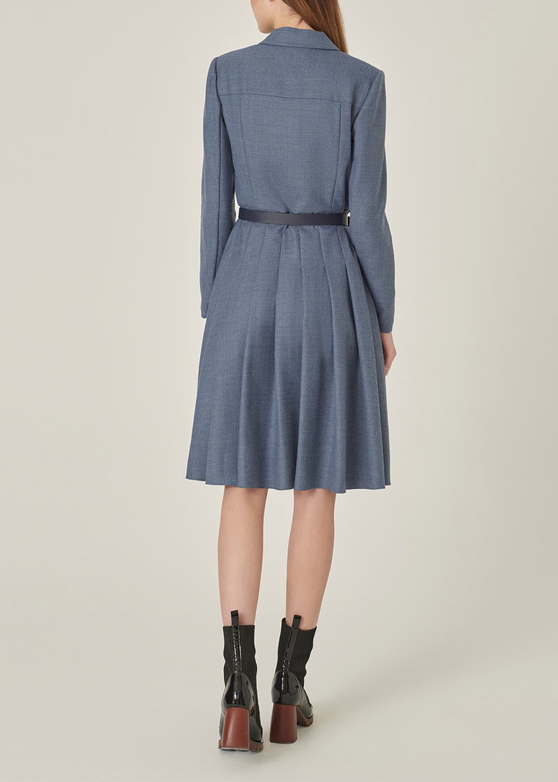 SALAZIA Misty Blue Wool Blend Long-Sleeve Dresses