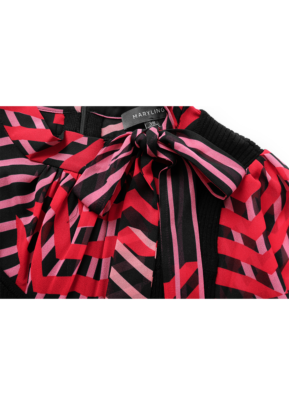 SALAZIA Red-Black Artistic Stripe Fit-and-Flare Dresses