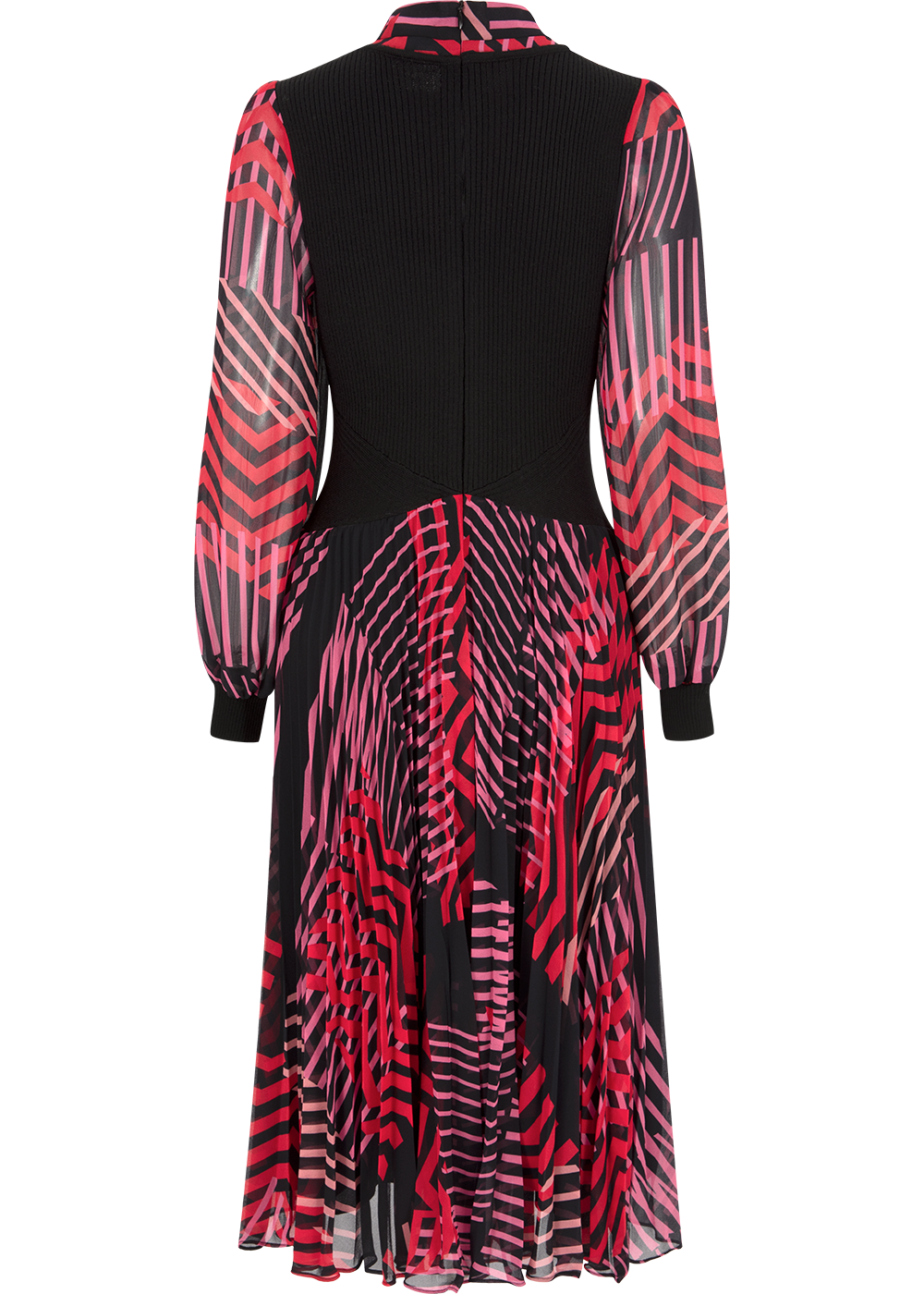 SALAZIA Red-Black Artistic Stripe Fit-and-Flare Dresses