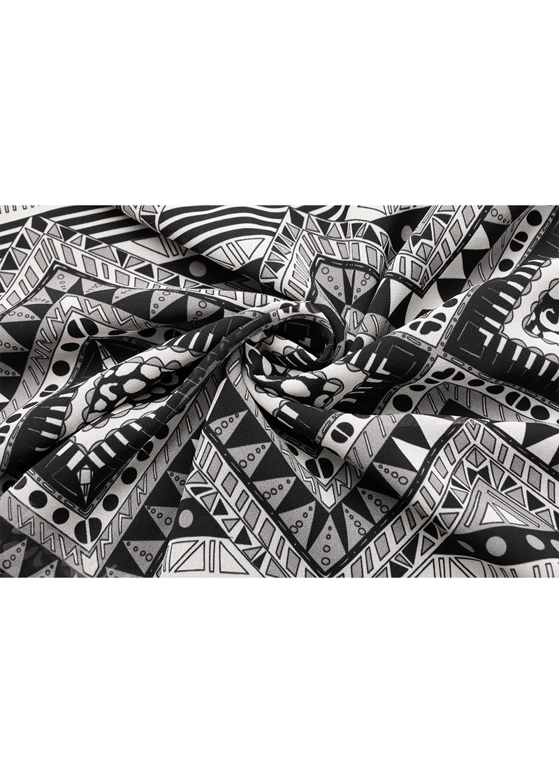SALAZIA Black-White Art Print Wool Blend Dresses