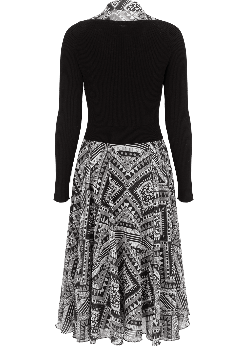 SALAZIA Black-White Art Print Wool Blend Dresses