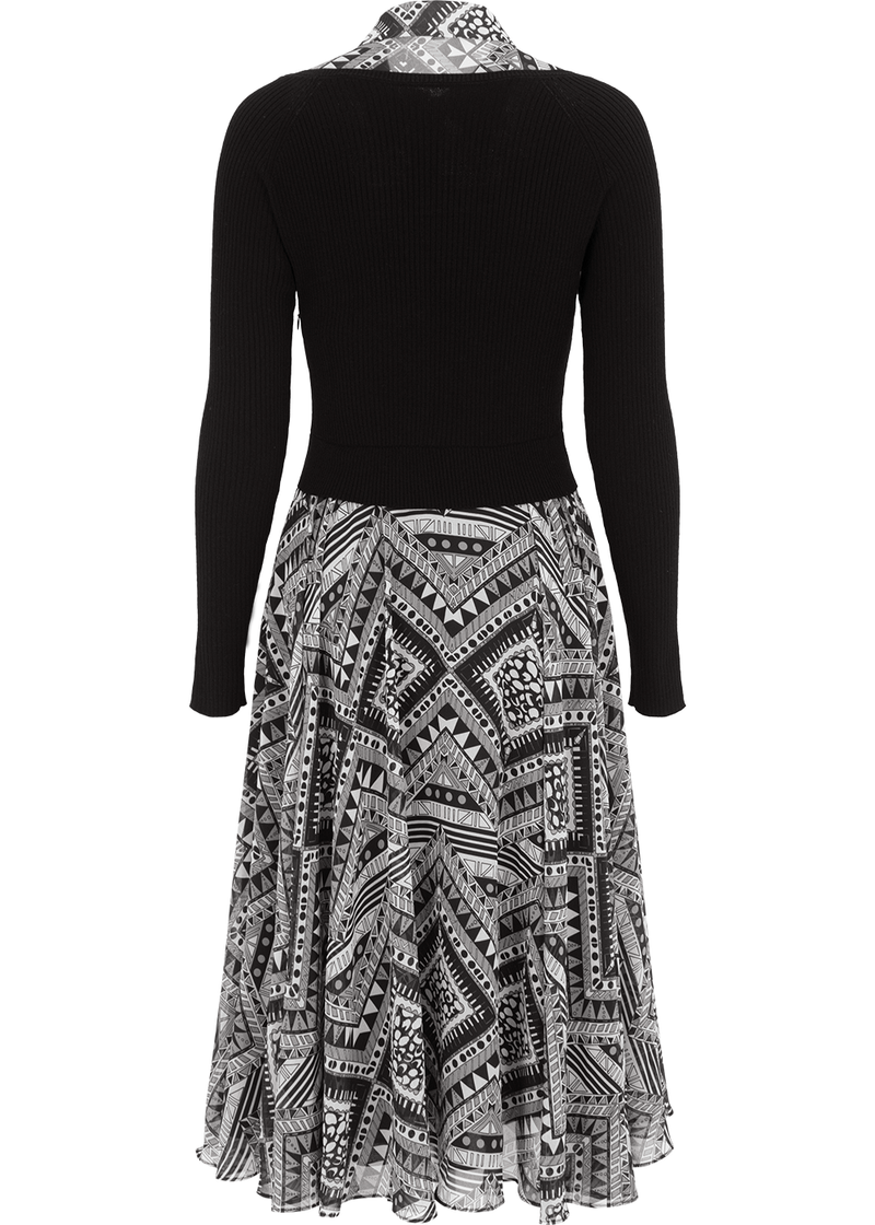 SALAZIA Black-White Art Print Wool Blend Dresses