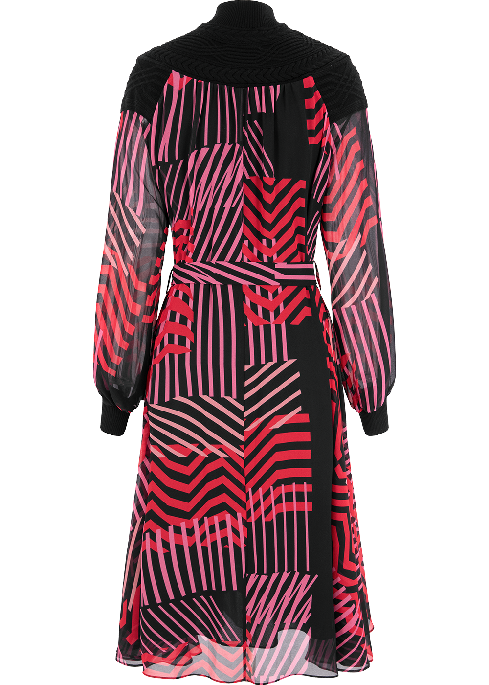 SALAZIA Red-Black Artistic Stripe Dresses