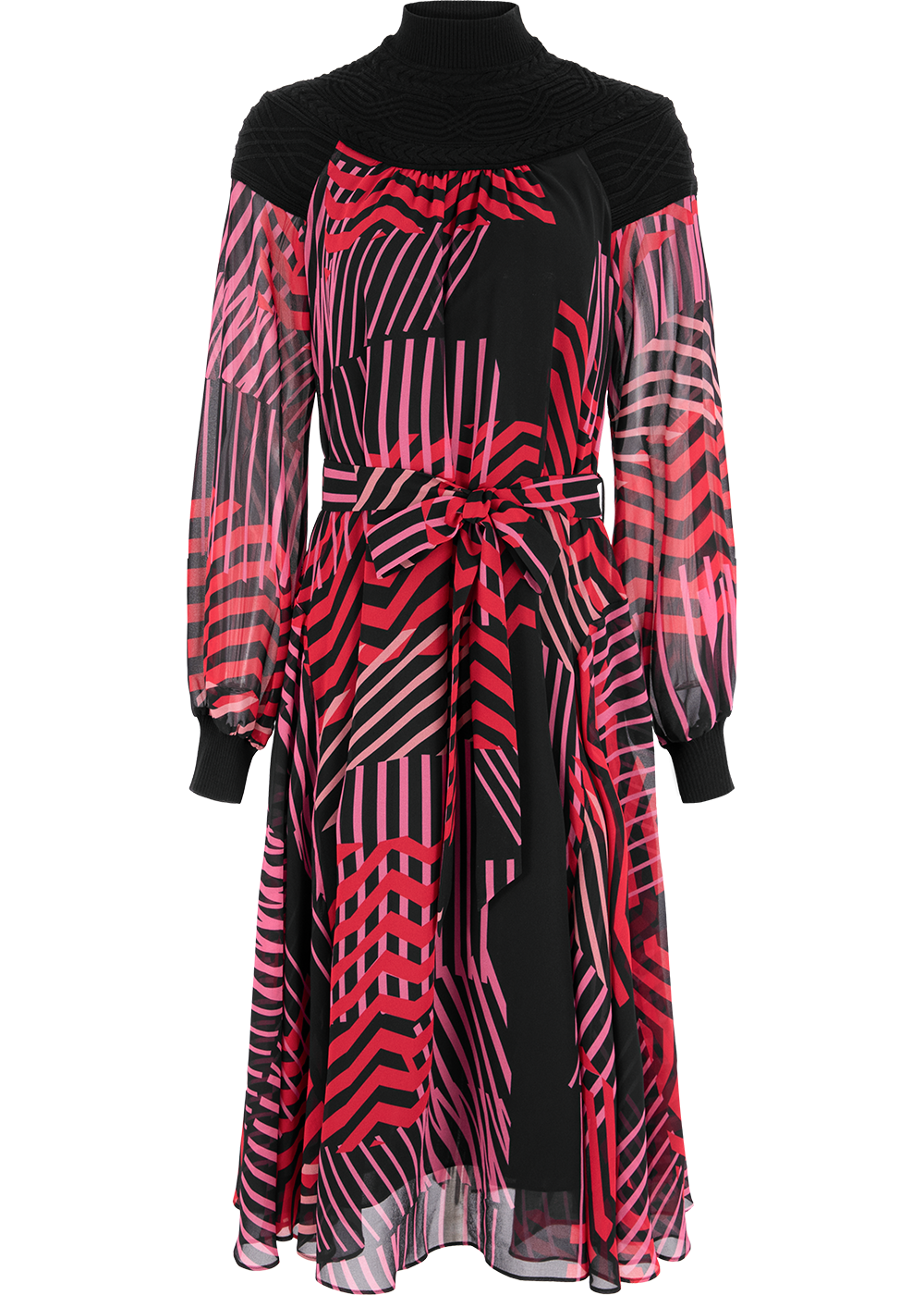 SALAZIA Red-Black Artistic Stripe Dresses