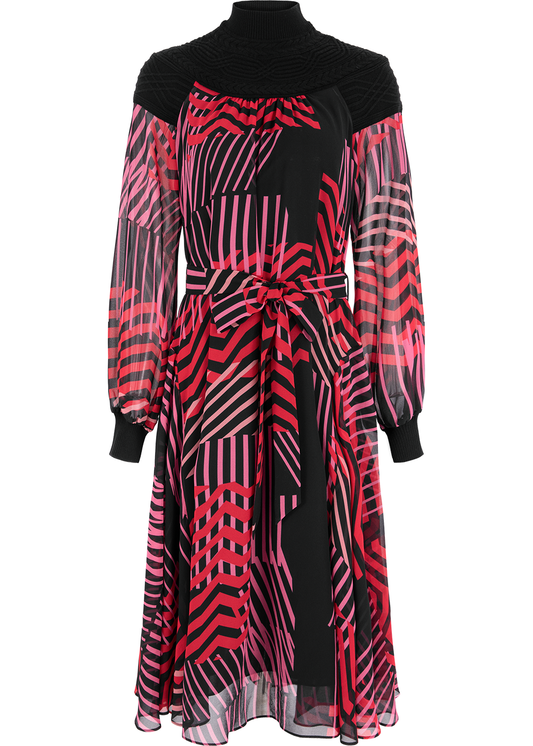 SALAZIA Red-Black Artistic Stripe Dresses