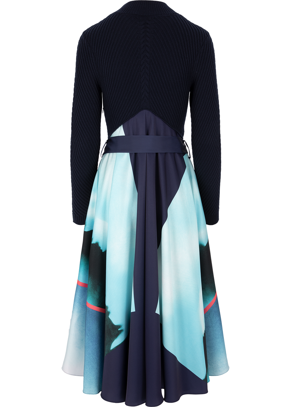 SALAZIA Blue-Pink Art Print Wool Blend Dresses