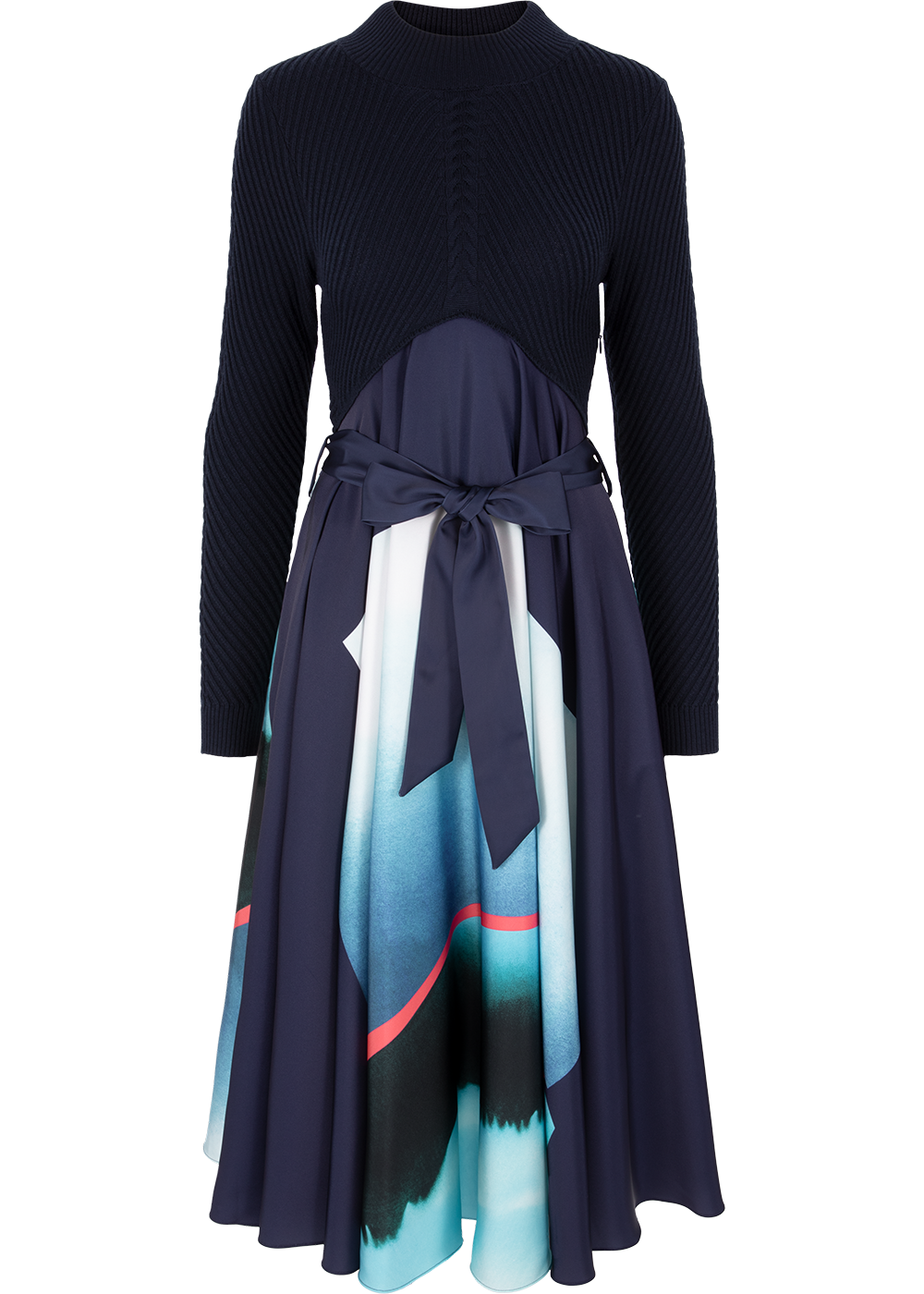 SALAZIA Blue-Pink Art Print Wool Blend Dresses