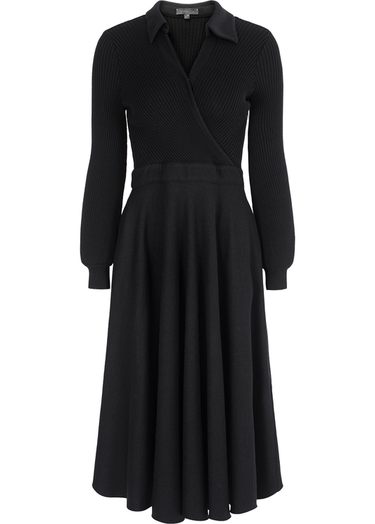 SALAZIA Black Wool Blend Fitted Dresses