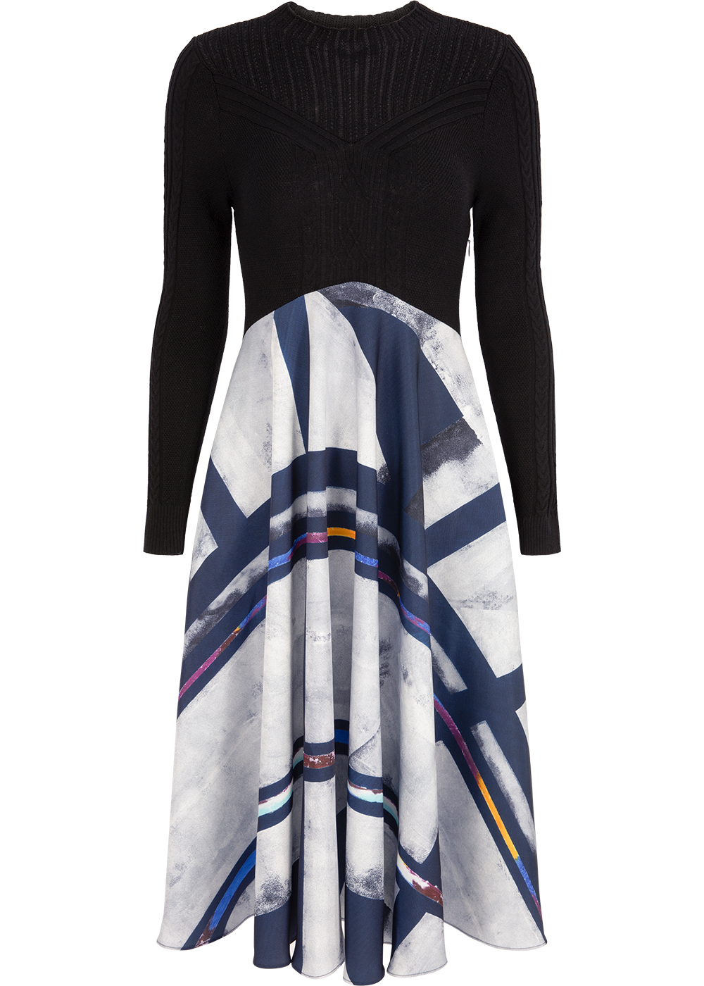 SALAZIA Grey-Blue Colorblock Stripe Dresses