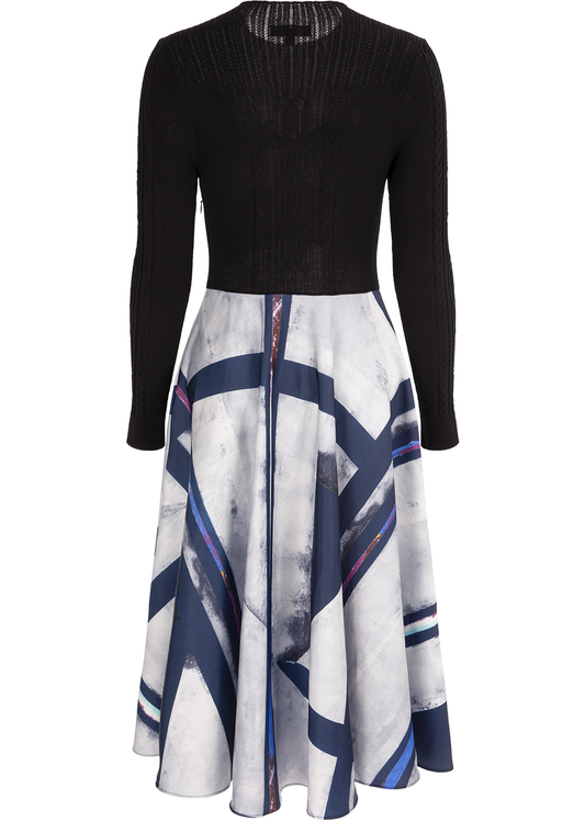 SALAZIA Grey-Blue Colorblock Stripe Dresses