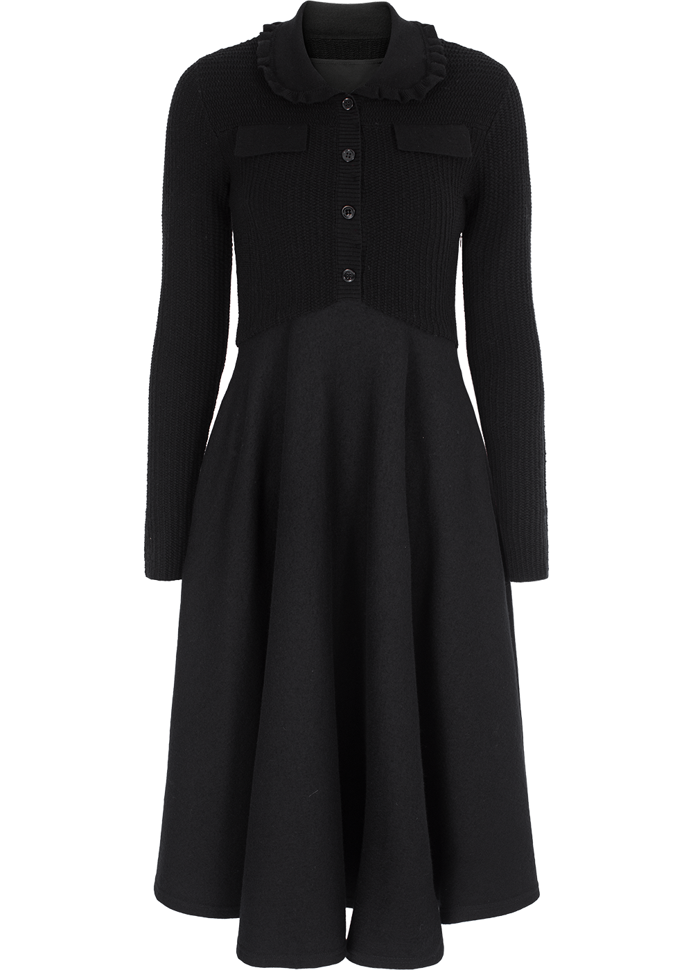 SALAZIA Black Wool Blend Long-Sleeve Dresses