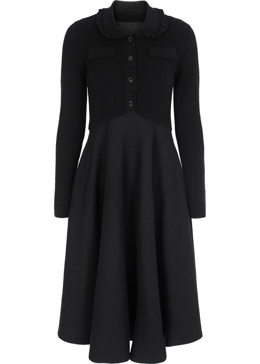 SALAZIA Black Wool Blend Long-Sleeve Dresses