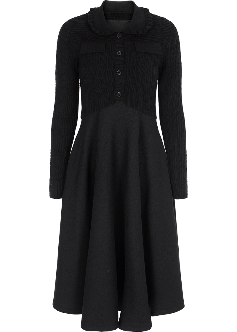 SALAZIA Black Wool Blend Long-Sleeve Dresses