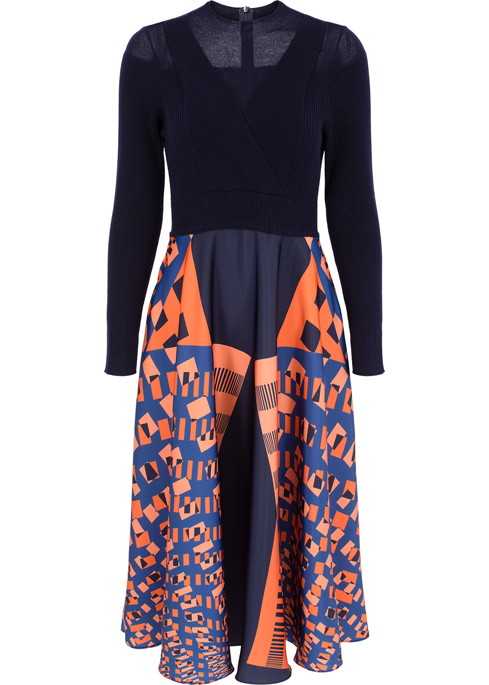 SALAZIA Orange-Blue Floral Wool-Blend Dresses