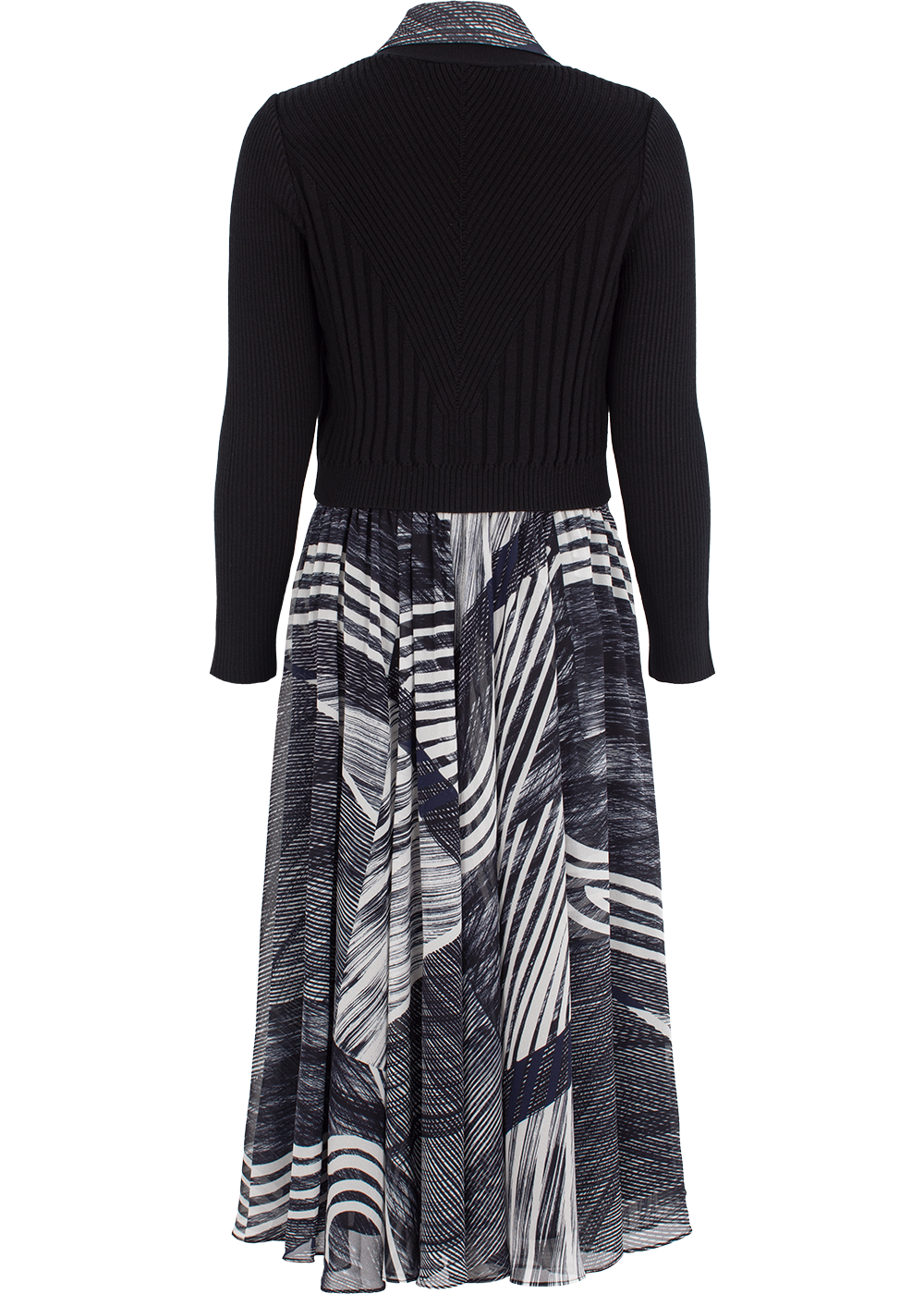 SALAZIA Black-White Snow Trail Long-Sleeve Dresses