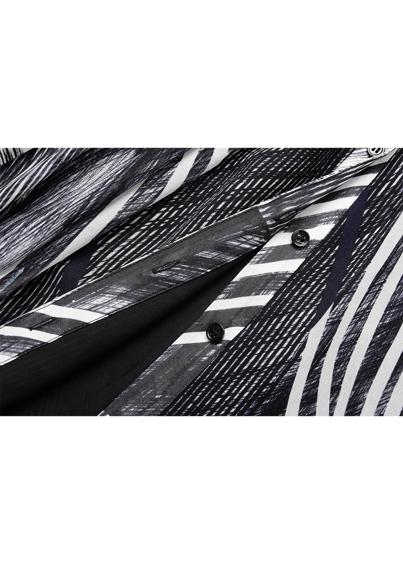 SALAZIA Black-White Snow Trail Long-Sleeve Dresses