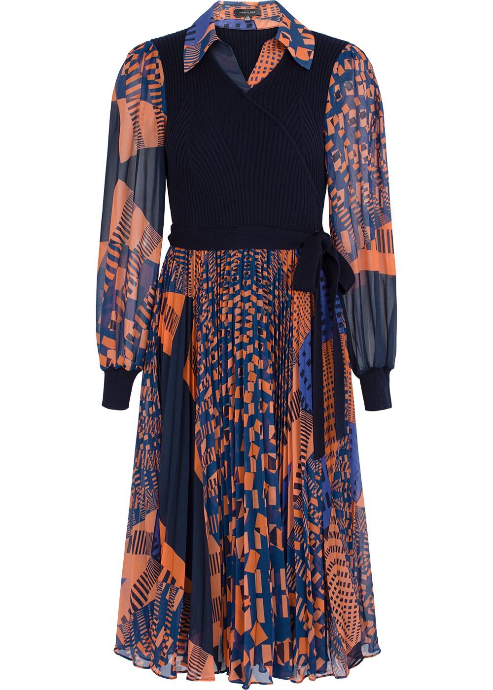 SALAZIA Orange-Blue Floral Print Dresses