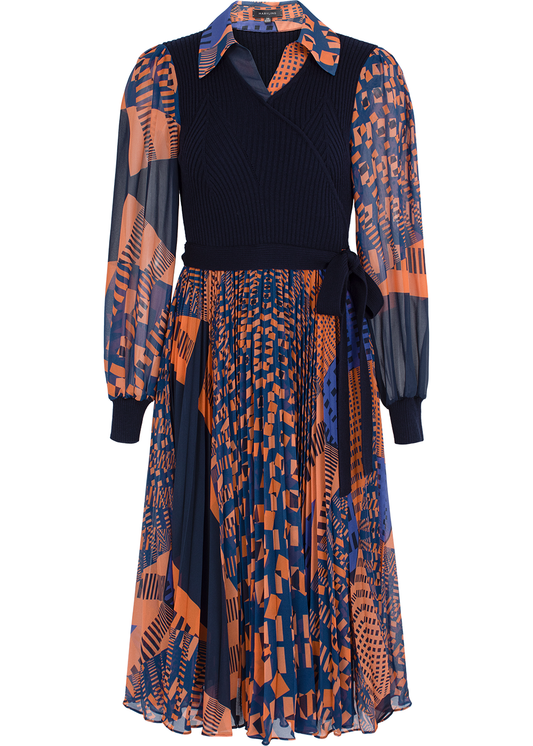 SALAZIA Orange-Blue Floral Print Dresses