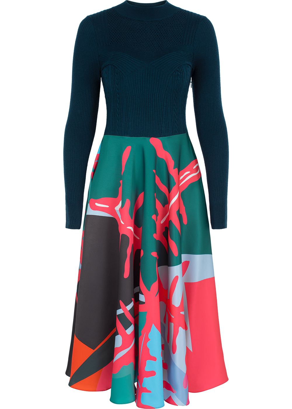 SALAZIA Pink-Green Artistic Wool Blend Dresses