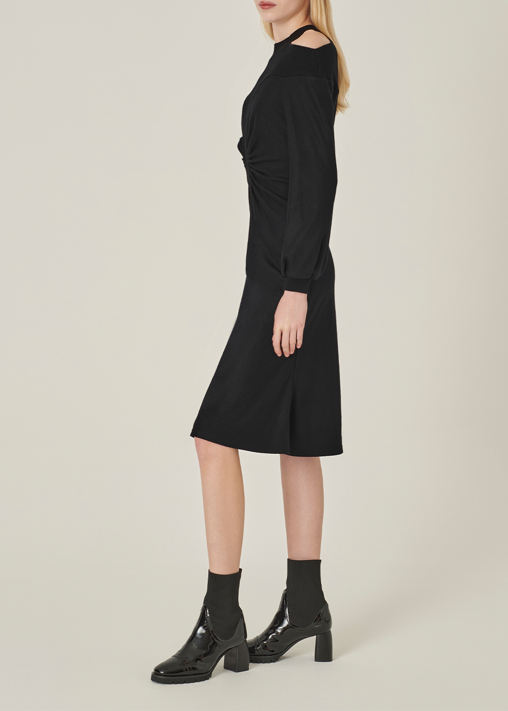 SALAZIA Black Wool Blend Long-Sleeve Dresses