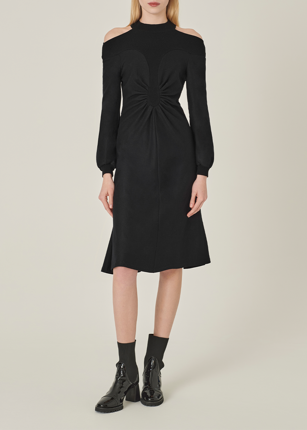 SALAZIA Black Wool Blend Long-Sleeve Dresses