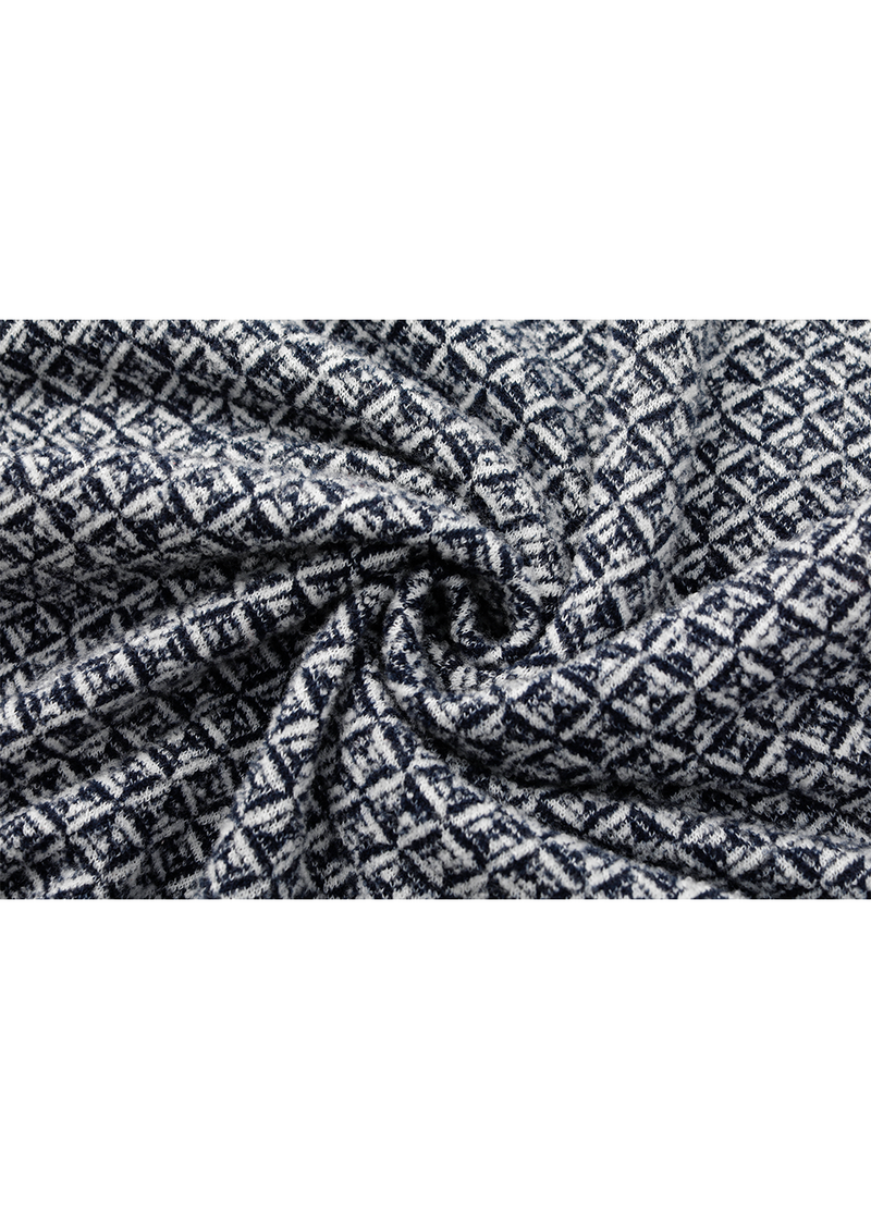SALAZIA Blue-White Colorblock Wool Blend Knit Long-Sleeve Dresses